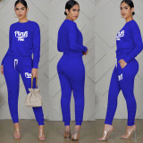 Pink Letter Print Long Sleeve Ruched Pants 2 Piece Sets TE-4196