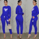 Pink Letter Print Long Sleeve Ruched Pants 2 Piece Sets TE-4196