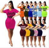 Letter Print O Neck Short Sleeve Mini Dress LSD-8822