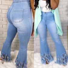 Plus Size Denim Tassel Jeans LSD-8679