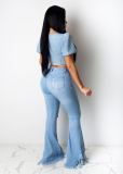 Plus Size Denim Ripped Hole Tassel Flared Jeans LSD-8715
