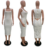 Plus Size Sexy Hollow Out Sleeveless Ruched Midi Dress LSD-8696