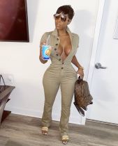 Solid Short Sleeve Buttons Cargo Jumsuits LSD-8724