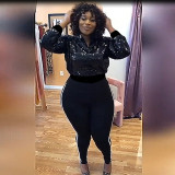 Plus Size Casual Sequined Full Sleeve Zipper Jacket OSIF-20923