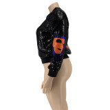 Plus Size Casual Sequined Full Sleeve Zipper Jacket OSIF-20923