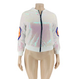 Plus Size Casual Sequined Full Sleeve Zipper Jacket OSIF-20923