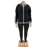 Plus Size Casual Tracksuit Zipper Two Piece Sets OSIF-20999