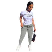 Letter Print T Shirt And Pants Two Piece Sets OY-6250