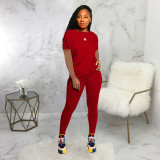 Casual Solid Short Sleeve Two Piece Pants Set SMR-9683_2