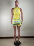 Casual Printed Sleeveless Two Piece Shorts Set LUO-3152