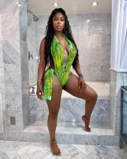Sexy Floral Print Deep V One-Piece Swimsuit MDF-5214