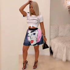Trendy Cartoon Print Pleated Mini Skirt YNB-7145