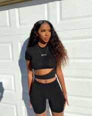 Sexy Short Sleeve Two Piece Shorts Set QZX-6193