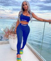 Letter Print One Shoulder Tight Two Piece Sets MOF-6608