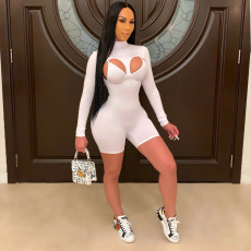 Sexy Solid Long Sleeve Hollow Tight Romper With Bra OSM-4326