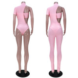 Solid Tube Top+Asymmetry Bodysuit+Pants 3 Piece Sets ASL-6337