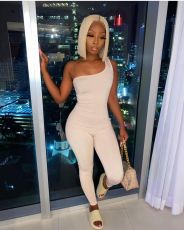 Solid One Shoulder Sleeveless Skinny Jumpsuits FSL-130