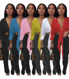 Sexy Solid Tie Up Long Sleeve Blouse Tops DAI-8302