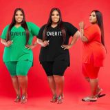 Fashion V-neck Letter Prinrt 5XL Large Size Casual Sports Suit WAF-7157