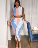 Sexy Contrast Color Vest And Pants Two Piece Sets XYF-9082
