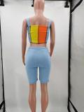Casual Sports Patchwork Two Piece Shorts Set TK-6155