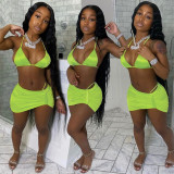 Fashion Sexy Spring And Summer Bikini Halterneck Swimwear Three Piece Set AL-200