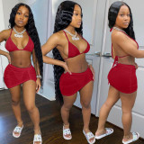 Fashion Sexy Spring And Summer Bikini Halterneck Swimwear Three Piece Set AL-200