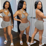 Fashion Sexy Spring And Summer Bikini Halterneck Swimwear Three Piece Set AL-200