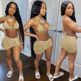 Fashion Sexy Spring And Summer Bikini Halterneck Swimwear Three Piece Set AL-200