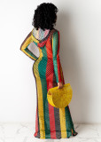 Colorful Striped Gird Hollow Out Long Club Dress TE-4224