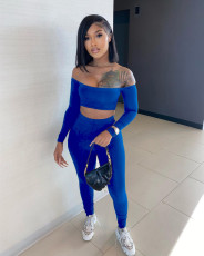 Solid Slash Neck Long Sleeve Two Piece Pant Sets TR-1118