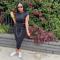 Casual Solid Crop Top Midi Skirt 2 Piece Sets LP-6279