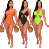 Sexy Solid Hollow Out One-Piece Swimsuit HMS-5445