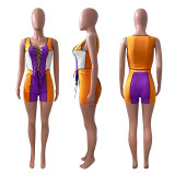 Ribbed Spliced Tie Up Vest And Shorts Casual Fashion Two Piece Sets NIK-223
