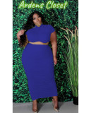 Plus Size Solid Short Sleeve Long Skirt 2 Piece Sets MOF-6616