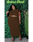 Plus Size Solid Short Sleeve Long Skirt 2 Piece Sets MOF-6616
