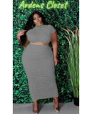 Plus Size Solid Short Sleeve Long Skirt 2 Piece Sets MOF-6616