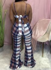 Sexy Plaid Spaghetti Strap Hollow Flared Jumpsuit NM-8348