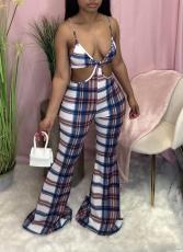 Sexy Plaid Spaghetti Strap Hollow Flared Jumpsuit NM-8348
