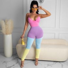 Contrast Color Spaghetti Strap Sexy Jumpsuit BGN-155