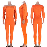 Solid Off Shoulder Long Sleeve Jumpsuits ASL-6193