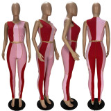 Sexy Contrast Color Vest And Pants Two Piece Sets XYF-9082