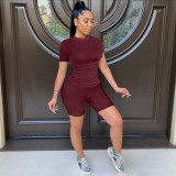 Casual Solid Short Sleeve Two Piece Suits OMY-0012