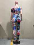 Plaid Print Crop Top suspender Pants 2 Piece Sets OLYF-6048