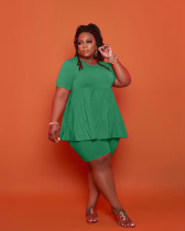 Plus Size Fat MM Solid Short Sleeve Two Piece Sets LP-6286