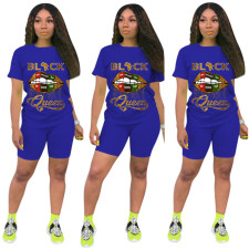 Plus Size 4XL Lips Letter Print Two Piece Shorts Set FSL-090