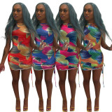 Sexy Printed Sleeveless Ruched Mini Dress NIK-225