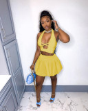Sexy Solid Color Sleeveless Top And Pleated Skirt  Two Piece Sets XYF-9096