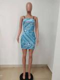 Sexy Printed Spaghetti Strap Slim Mini Dress LSD-9134