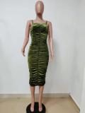 Sexy Adjustable Strap Ruched Slim Midi Dress LSD-9095